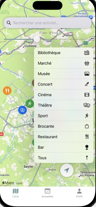 Capture d'écran des fonctionnalités de l'app A2PAS